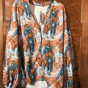 Turquoise Haven Women's Cowboy Print Blouse